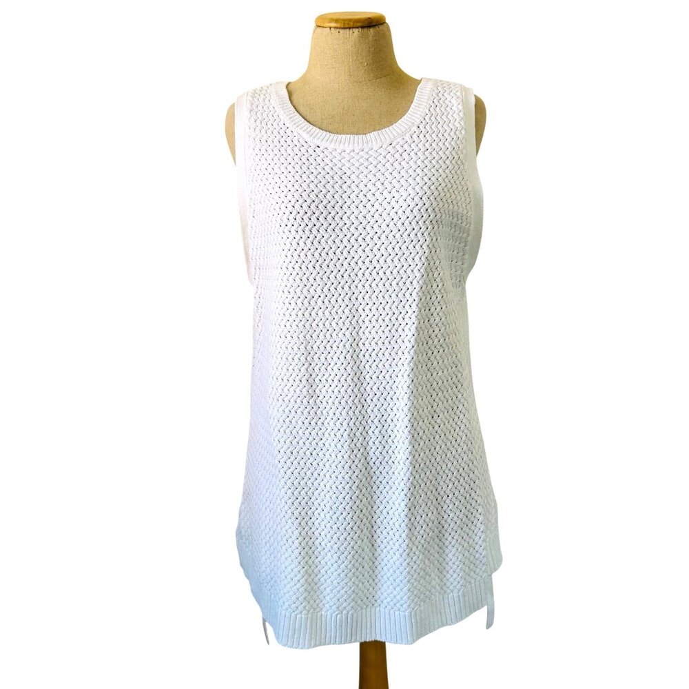 Tommy Bahama XL White Sleeveless Knit Tank Top Textured Design Side Ties